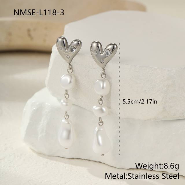 Baroque pearl inlaid stainless steel earrings flower earrings
