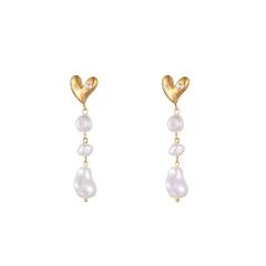 Baroque pearl inlaid stainless steel earrings flower earrings