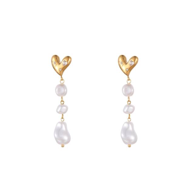 Baroque pearl inlaid stainless steel earrings flower earrings