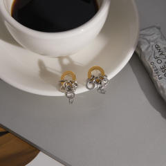 18KG mix color two tone circle stainless steel earrings