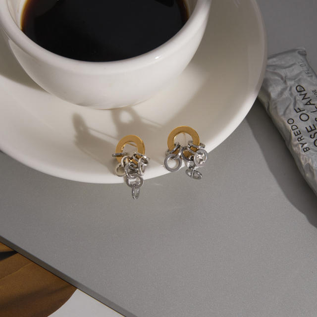 18KG mix color two tone circle stainless steel earrings