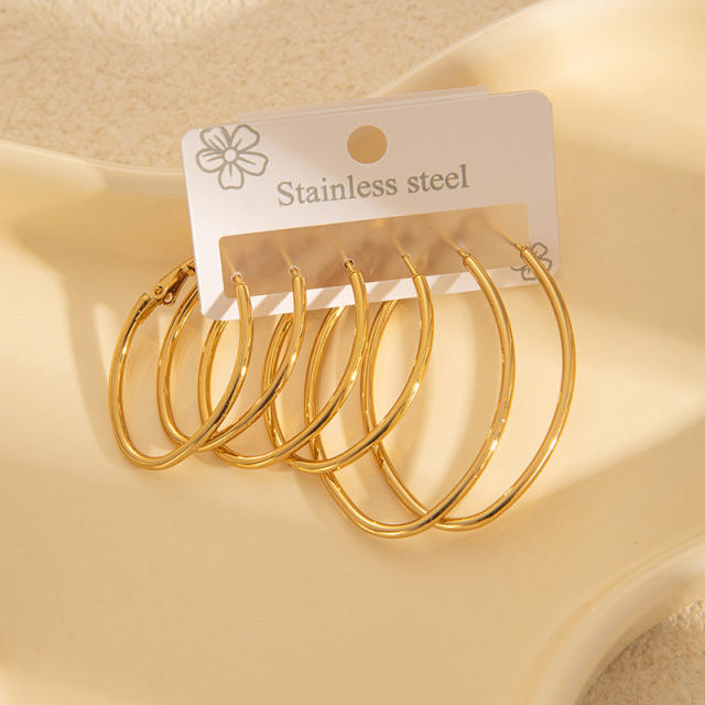 Simple big hoop earrings set stainless steel earrings set