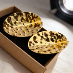 18KG punk trend hammer pattern leaf stainless steel earrings