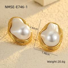 Baroque pearl inlaid stainless steel earrings flower earrings