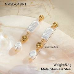 Baroque pearl inlaid stainless steel earrings flower earrings