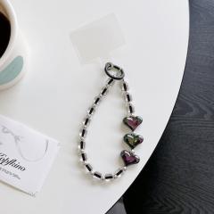 Color-Plated Love Square Bead Chain Mobile Phone Lanyard