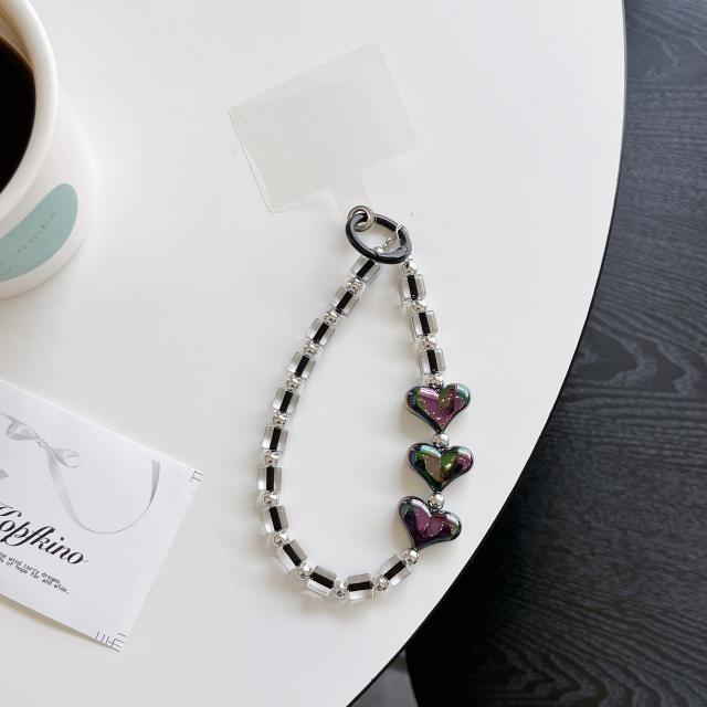 Color-Plated Love Square Bead Chain Mobile Phone Lanyard
