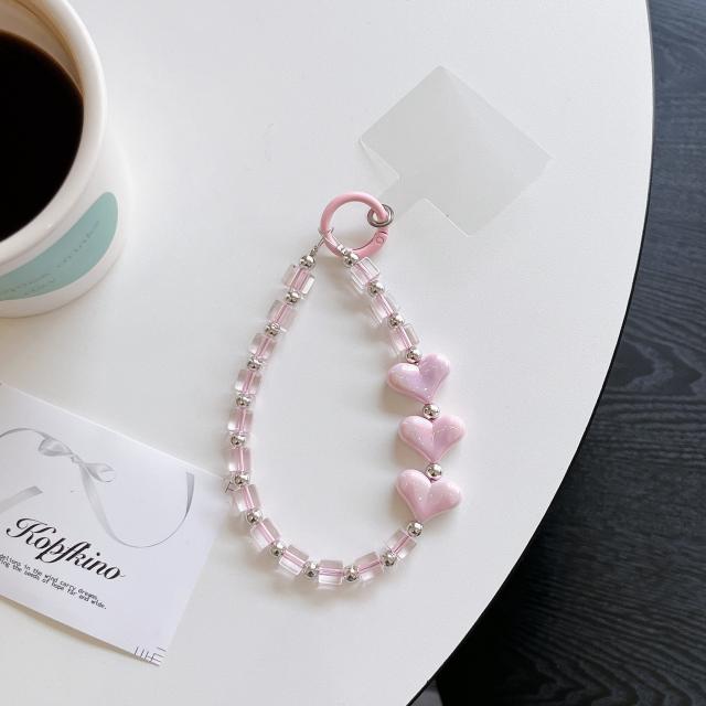 Color-Plated Love Square Bead Chain Mobile Phone Lanyard