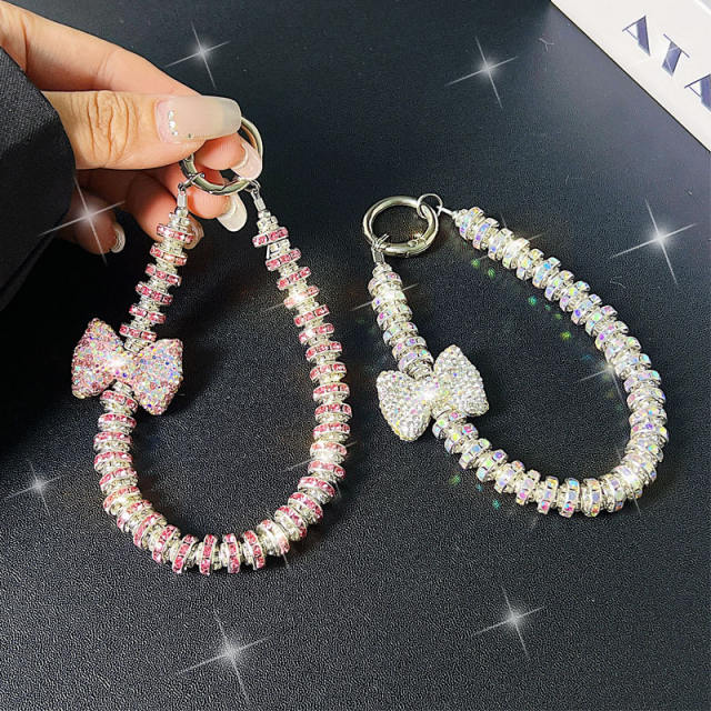 Rhinestone Bow Mobile Phone Hanging Chain Wrist Short Lanyard Pendant