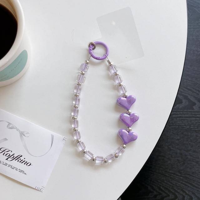 Color-Plated Love Square Bead Chain Mobile Phone Lanyard