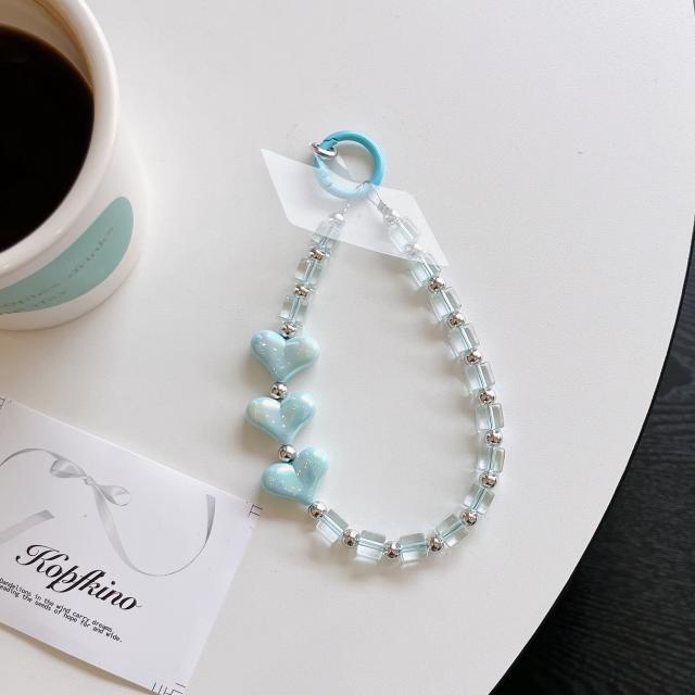 Color-Plated Love Square Bead Chain Mobile Phone Lanyard