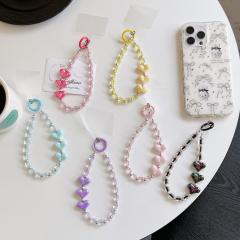 Color-Plated Love Square Bead Chain Mobile Phone Lanyard