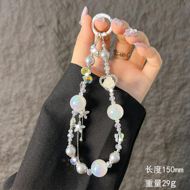 Love Rose Crystal Mobile Phone Chain Wrist Strap Mobile Phone Lanyard Accessories
