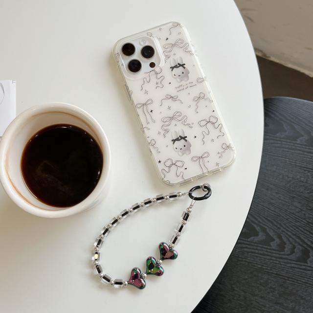 Color-Plated Love Square Bead Chain Mobile Phone Lanyard