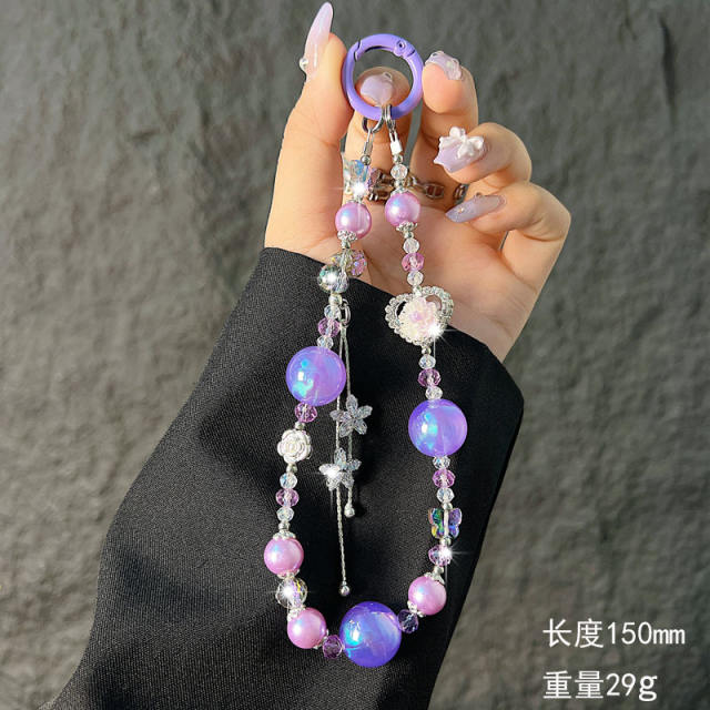 Love Rose Crystal Mobile Phone Chain Wrist Strap Mobile Phone Lanyard Accessories