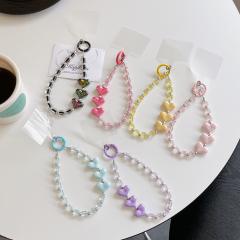 Color-Plated Love Square Bead Chain Mobile Phone Lanyard