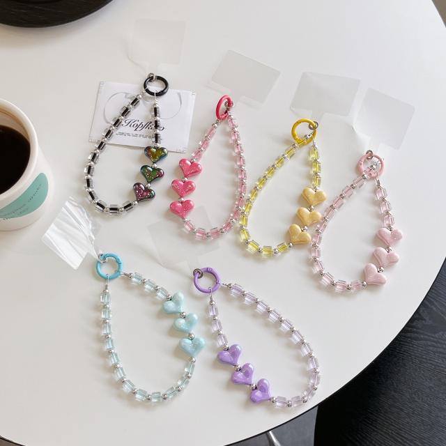 Color-Plated Love Square Bead Chain Mobile Phone Lanyard