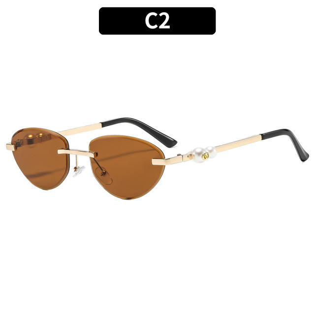 Y2K hot girl oval shape rimless sunglasses for women