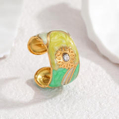 18KG color enamel sunflower stainless steel rings