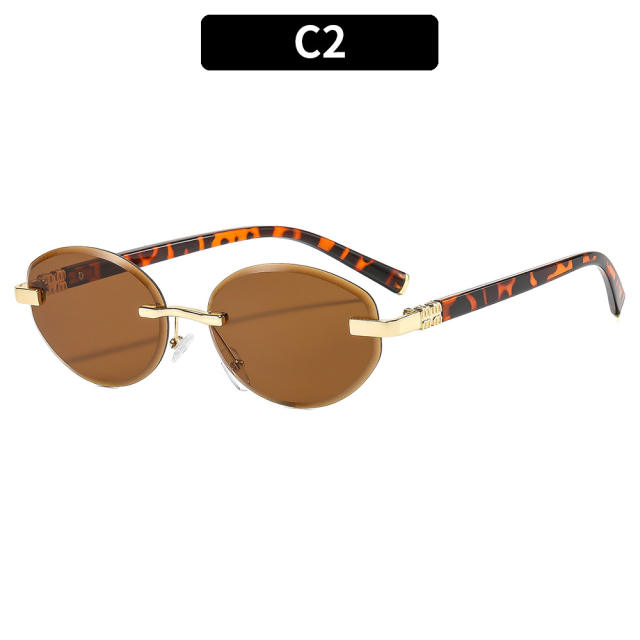 Y2K oval shape vintage rimless sunglasses