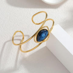 18KG natural stone inlaid stainless steel bangle bracelet