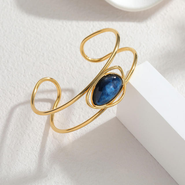 18KG natural stone inlaid stainless steel bangle bracelet