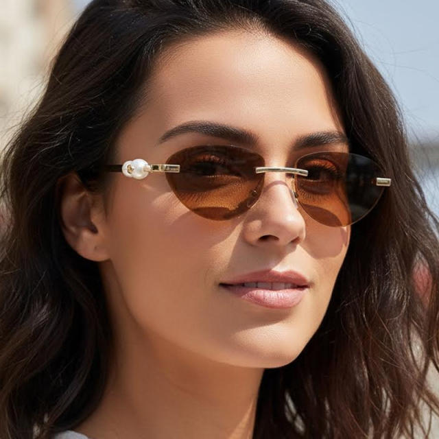 Y2K hot girl oval shape rimless sunglasses for women
