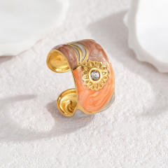 18KG color enamel sunflower stainless steel rings
