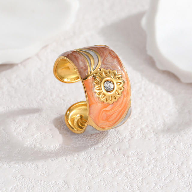 18KG color enamel sunflower stainless steel rings