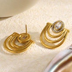 18KG U shape diamond stainless steel earrings