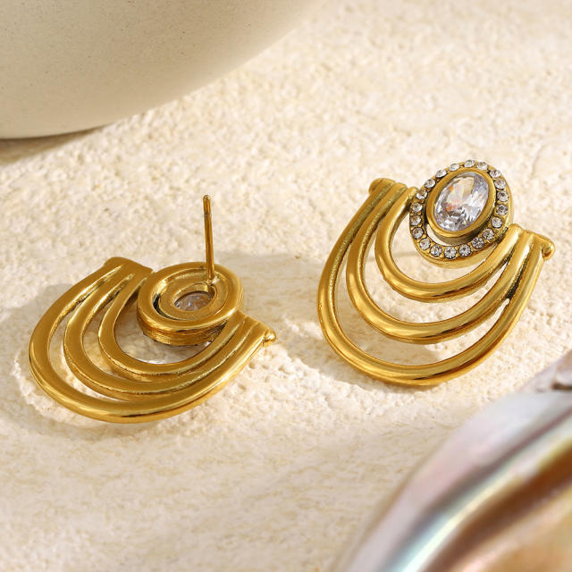 18KG U shape diamond stainless steel earrings