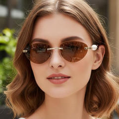 Y2K hot girl oval shape rimless sunglasses for women