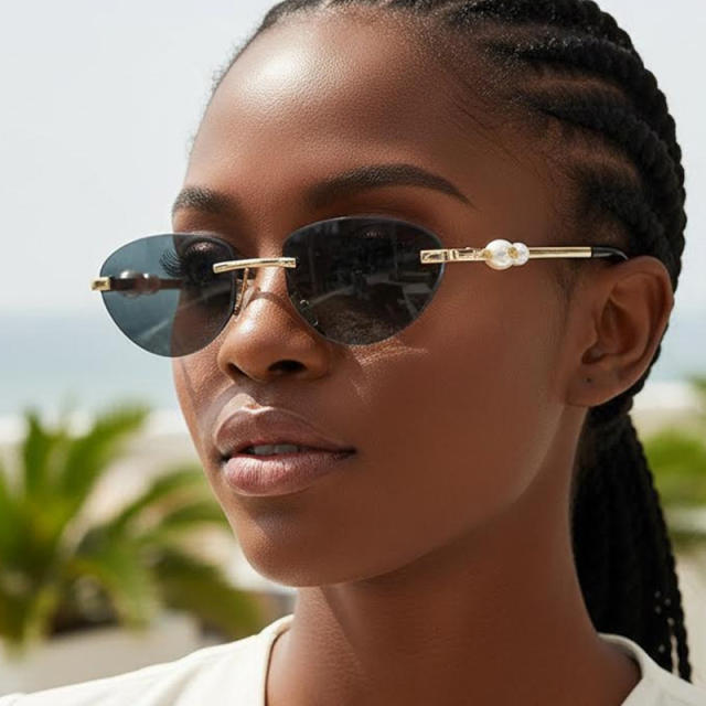 Y2K hot girl oval shape rimless sunglasses for women