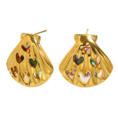 18KG hollow out Abalone hollow out shell stainless steel earrings