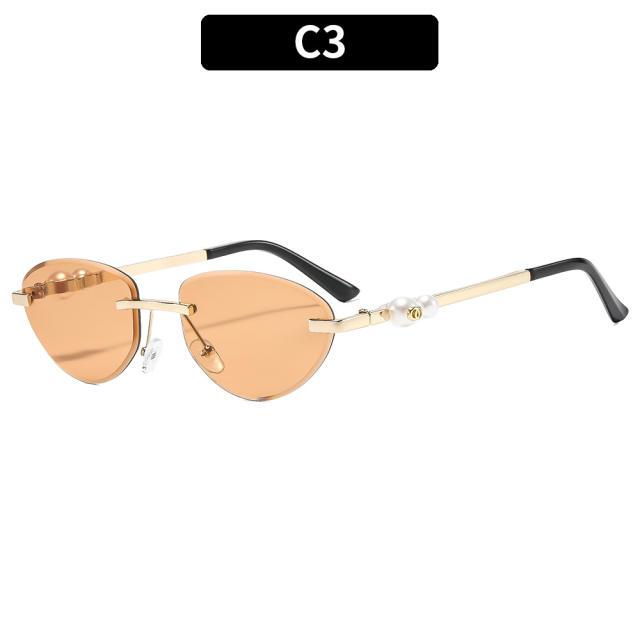 Y2K hot girl oval shape rimless sunglasses for women