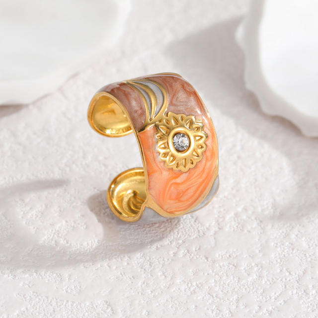 18KG color enamel sunflower stainless steel rings