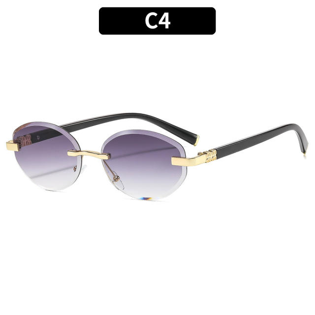 Y2K oval shape vintage rimless sunglasses