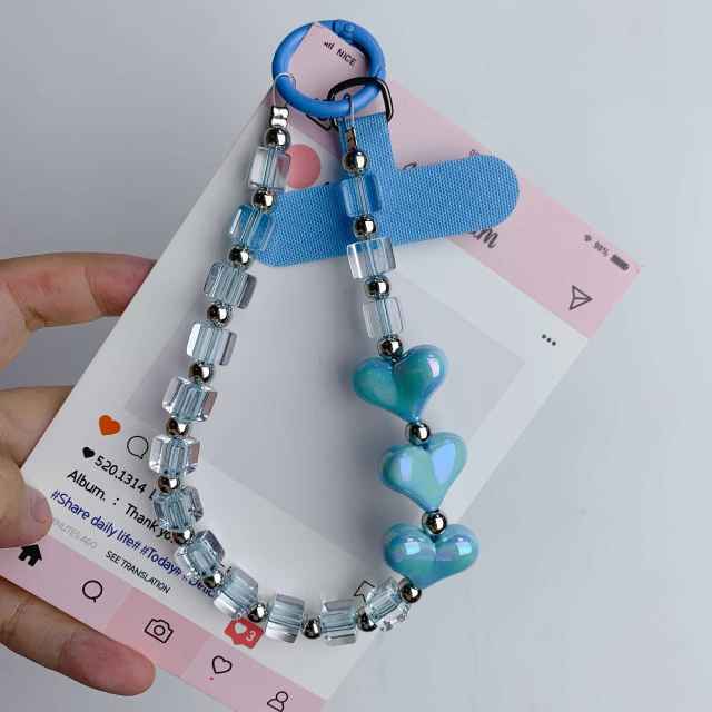 High-End Mobile Phone Case Lanyard Pearl Mobile Phone Chain Double-Ended Buckle Anti-Lost Mobile Phone Lanyard Heart Beads