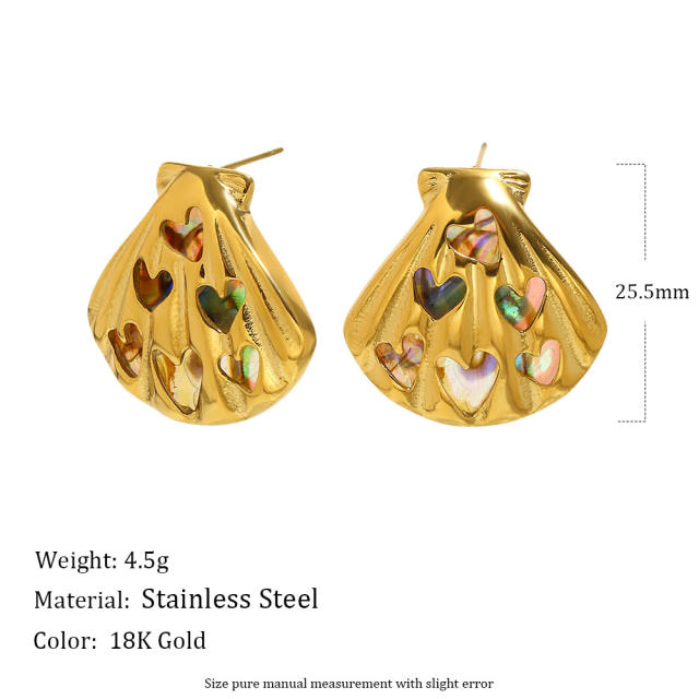 18KG hollow out Abalone hollow out shell stainless steel earrings