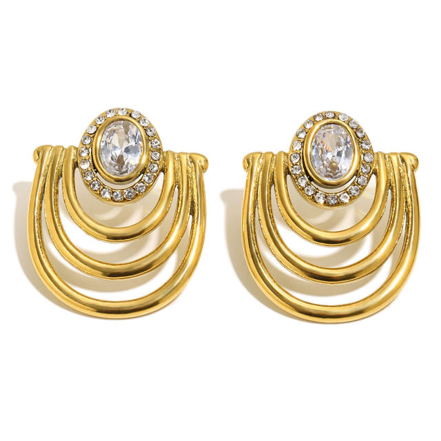 18KG U shape diamond stainless steel earrings