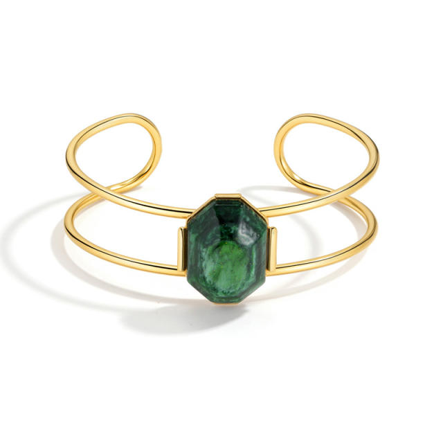 18KG natural stone inlaid stainless steel bangle bracelet