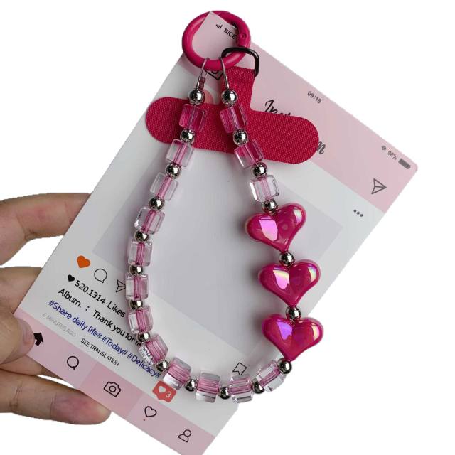 High-End Mobile Phone Case Lanyard Pearl Mobile Phone Chain Double-Ended Buckle Anti-Lost Mobile Phone Lanyard Heart Beads