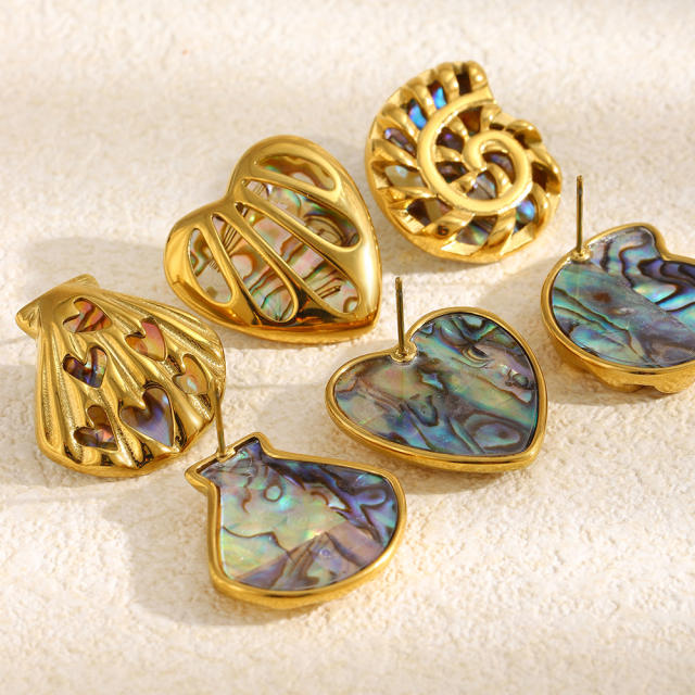 18KG hollow out Abalone hollow out shell stainless steel earrings