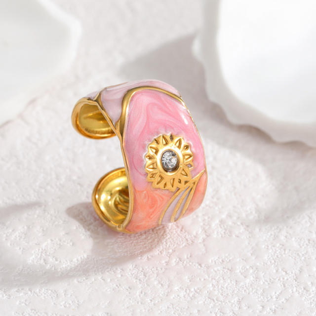 18KG color enamel sunflower stainless steel rings