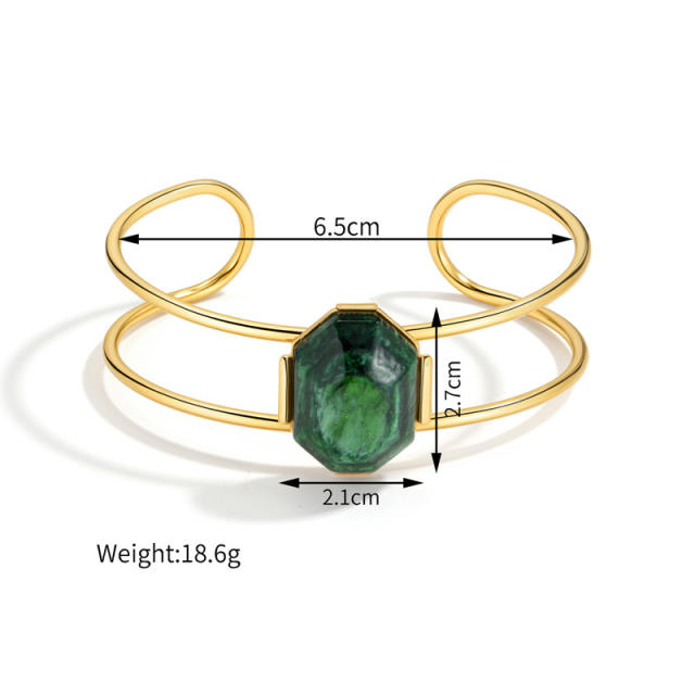 18KG natural stone inlaid stainless steel bangle bracelet