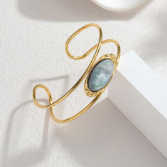 18KG natural stone inlaid stainless steel bangle bracelet