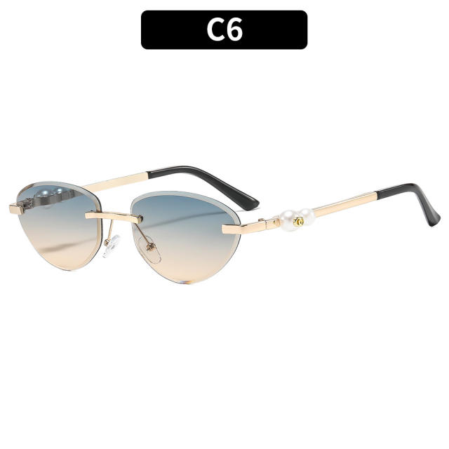 Y2K hot girl oval shape rimless sunglasses for women