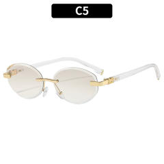 Y2K oval shape vintage rimless sunglasses
