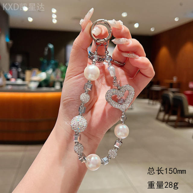 New Rhinestone Pearl Star Ball Mobile Phone Chain Full Diamond Love Mobile Phone Lanyard