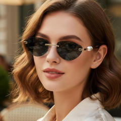 Y2K hot girl oval shape rimless sunglasses for women